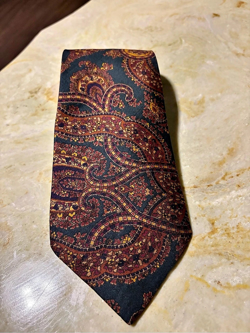 Yves Saint Laurent Paisley Silk Tie in Black & Brown Like New